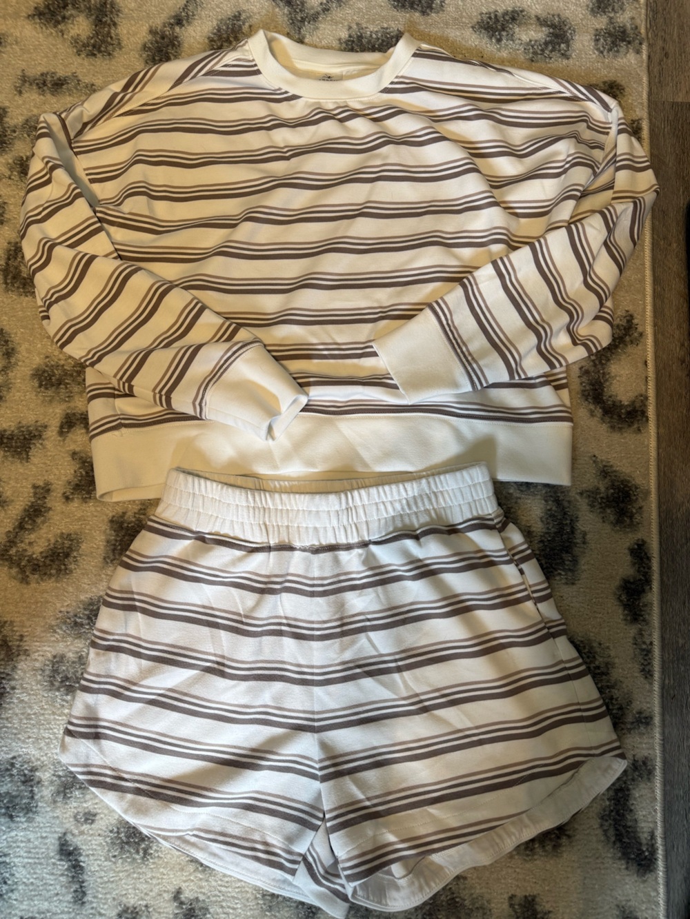 Danskin Cream and Brown Striped Top & Shorts Set